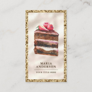 Cartão De Visita Fatia de Bolo de Chocolate com Morango Patisserie 