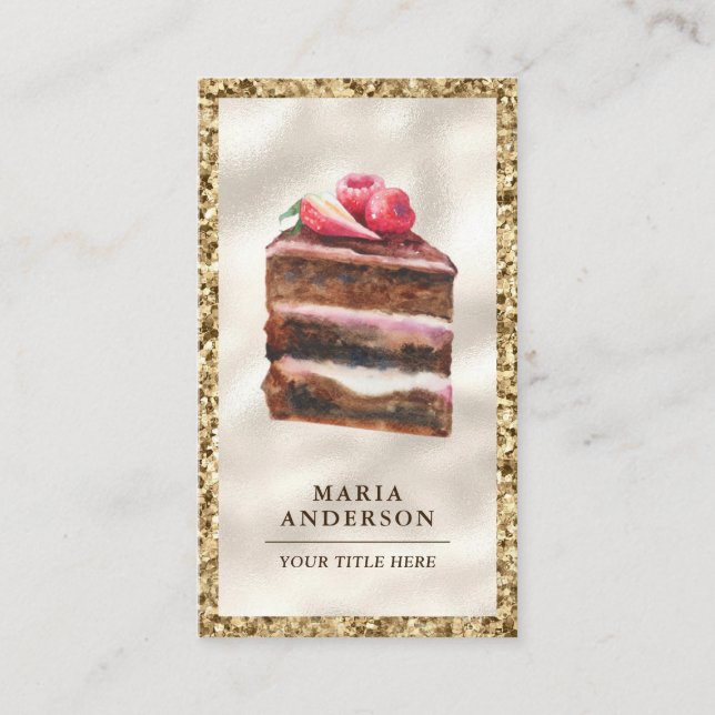 Cartão De Visita Fatia de Bolo de Chocolate com Morango Patisserie  (Frente)