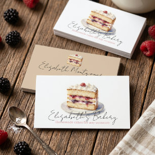 Cartão De Visita Fatia de Bolo de Frutas em Aquarela Home Bakery