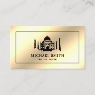 Cartão De Visita Faux Cream Gold Foil Taj Mahal Viagem