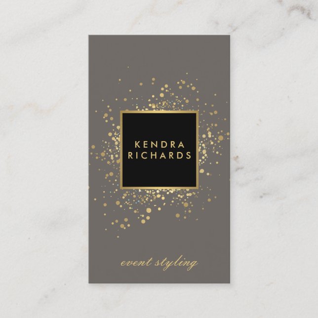 Cartão De Visita Faux Dourado Confetti espalhado em Cinzas modernas (Frente)
