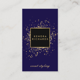 Cartão De Visita Faux Dourado Confetti espalhado no Azul Moderno