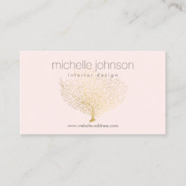 Cartão De Visita Faux Dourado Fan Coral Interior Designer Rosa