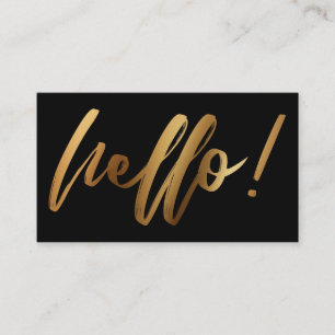 Cartão De Visita Faux Dourado Ombre Hello em Escrita Manual em Pret