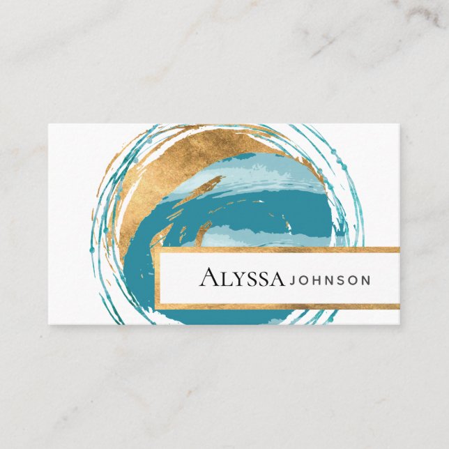 Cartão De Visita Faux Dourado Selo Azul Terra Verde (Frente)