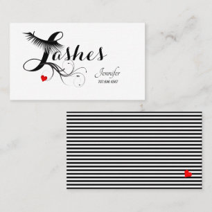 Cartão De Visita Faux Eyelashes Tecnician Red Heart & Stripes