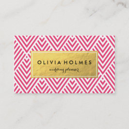 Cartão de visita Faux Foil Chevron, rosa e Dourado