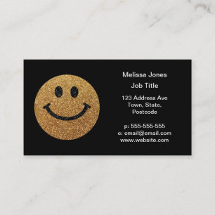 Cartão De Visita Faux Glitter Dourado Face Feliz - faíscas mate