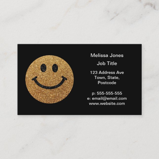 Cartão De Visita Faux Glitter Dourado Face Feliz - faíscas mate (Frente)