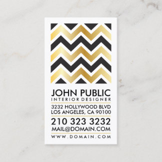 Cartão De Visita Faux Gold Foil Black Chevron Moderno Elegante