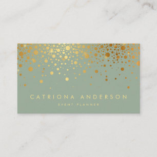 Cartão De Visita Faux Gold Foil Confetti Dots Sage Green