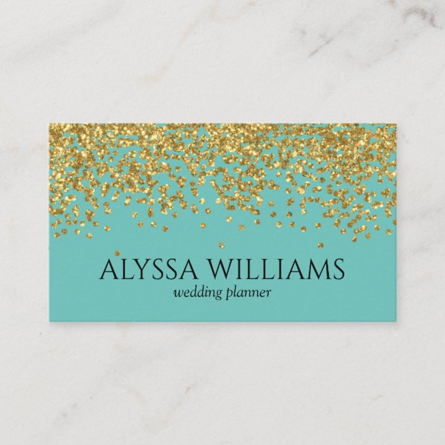 Cartão De Visita Faux Gold Foil Confetti Teal Elegante (Frente)