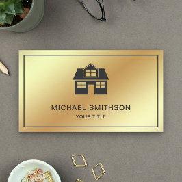 Cartão De Visita Faux Gold Foil Home Icon Real Estate Agent