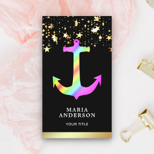 Cartão De Visita Faux Gold Foil Stars Confetti Rainbow Anchor