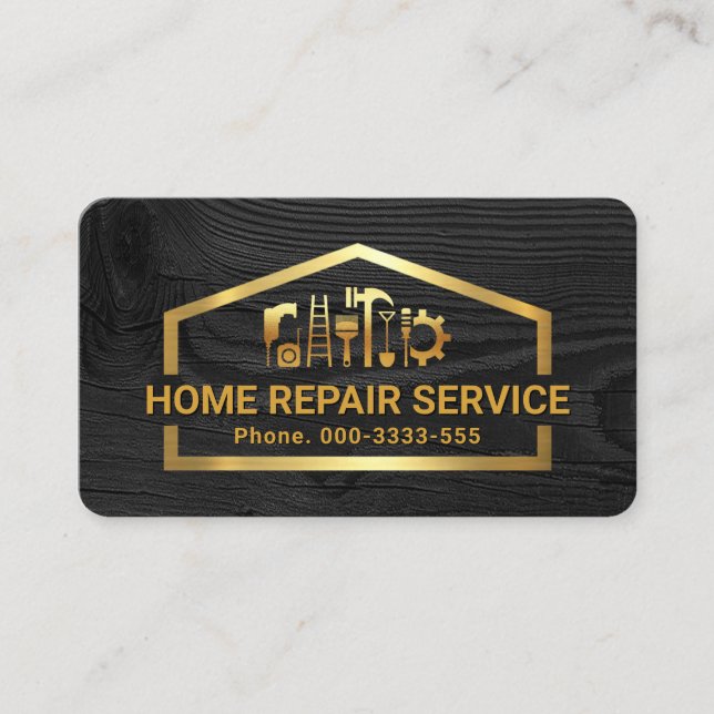 Cartão De Visita Faux Gold Handyman Tools Building Frame (Frente)