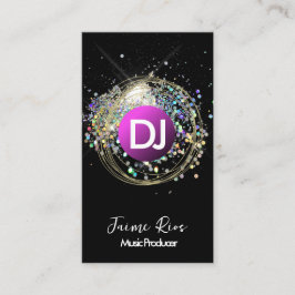 Cartão De Visita Faux Holographic Productor de Música Dourada Rings