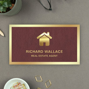 Cartão De Visita Faux Leather Gold Foil Home Logotipo Imobiliário