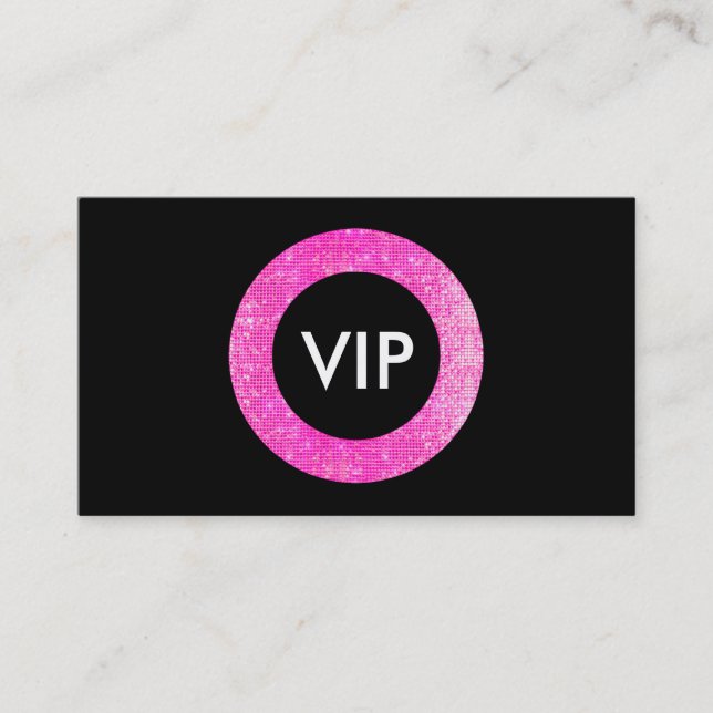 Cartão De Visita Faux Pink e Black Sequin Beauton Salon VIP (Frente)