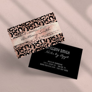 Cartão De Visita Faux Rosa Gold Foil Leopard Blush Pincel