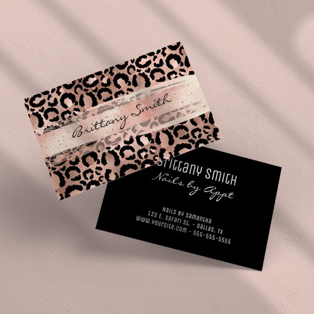 Cartão De Visita Faux Rosa Gold Foil Leopard Blush Pincel (Faux Rose Gold Foil Leopard Blush Brush Stroke Business Card)