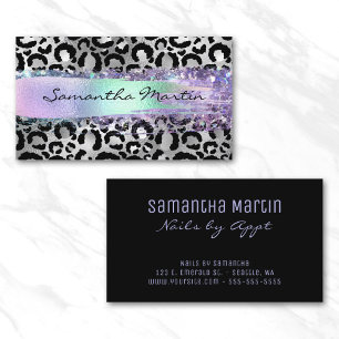 Cartão De Visita Faux Silver Foil Leopard Pincel Iridescente