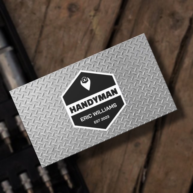 Cartão De Visita Faux stamped metal texture handyman Business Card (Criador carregado)