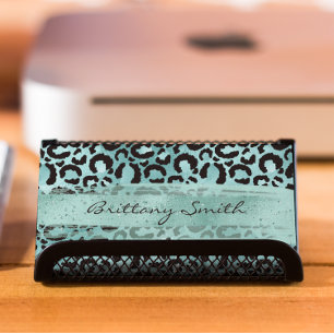 Cartão De Visita Faux Turquoise Teal Foil Leopard Aqua Brusca Traço