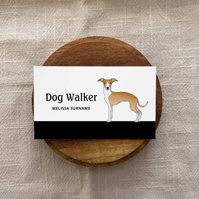 Cartão De Visita Fawn E White Greyhound Italiano - Cachorro Walker (Promote your dog walking services with this stylish Italian Greyhound design business card.)