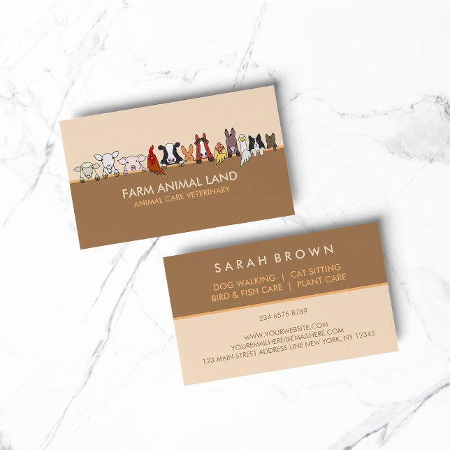Cartão De Visita Fazenda Animal Veterinary Orange Brown (pet animal dog cat veterinary farm)