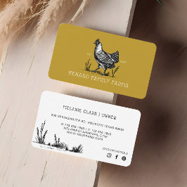 Cartão De Visita Fazenda De Desenho Da Rustic Vintage Hen Mostarda 
