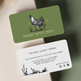 Cartão De Visita Fazenda De Desenho Rustic Vintage Em Verde-Oliva