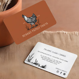 Cartão De Visita Fazenda De Desenho Rustic Vintage Hen Burnt Red