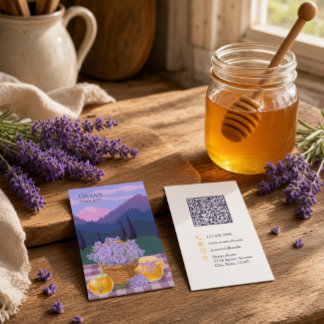 Cartão De Visita Fazenda de Mel de Lavanda Floral Montanha Código Q