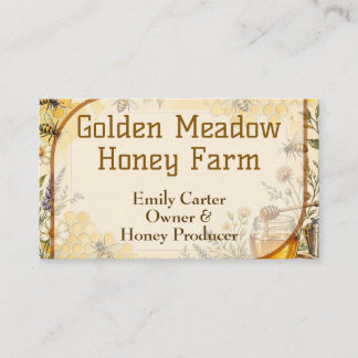 Cartão De Visita Fazenda de Mel Golden Meadow Rainha Abelha Chic Fl