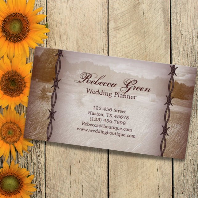 Cartão De Visita fazenda do rancho do país ocidental afundado (distressed barbwire western country ranch farm business card)