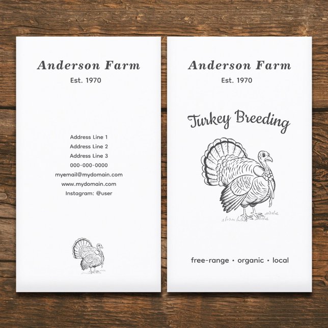 Cartão De Visita Fazenda vertical simples da Turquia (Turkey Farm Vertical Business Card)