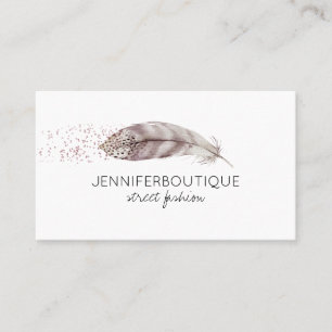 Cartão De Visita Feather Boho Glitter Watercolor Russo desenhado