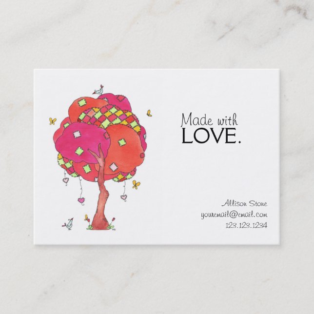 Cartão De Visita Feita com Pássaros de Árvore de Patch Rosa Quiliba (Frente)