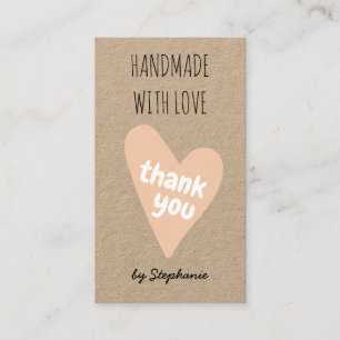 Cartão De Visita Feito à Mão com Amor Obrigado Kraft Paper código Q