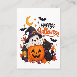 Cartão De Visita Feliciz Natal Fantasma de Halloween Abóbora Gato P