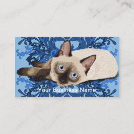 Cartão De Visita Felino bonito floral azul elegante do gato Siamese