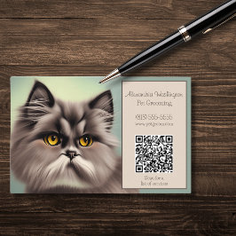 Cartão De Visita Felino Elegante com Código QR