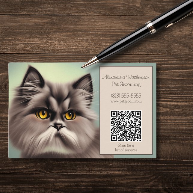 Cartão De Visita Felino Elegante com Código QR (Criador carregado)