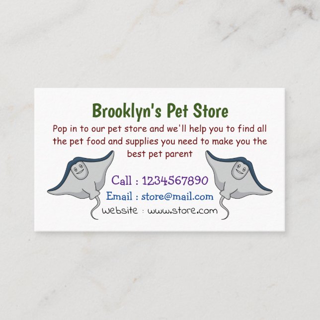 Cartão De Visita Feliz desenho animado de peixes-raia (Frente)