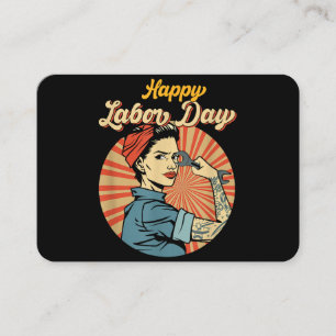 Cartão De Visita Feliz Dia do Trabalho Rapariga Forte Empregada
