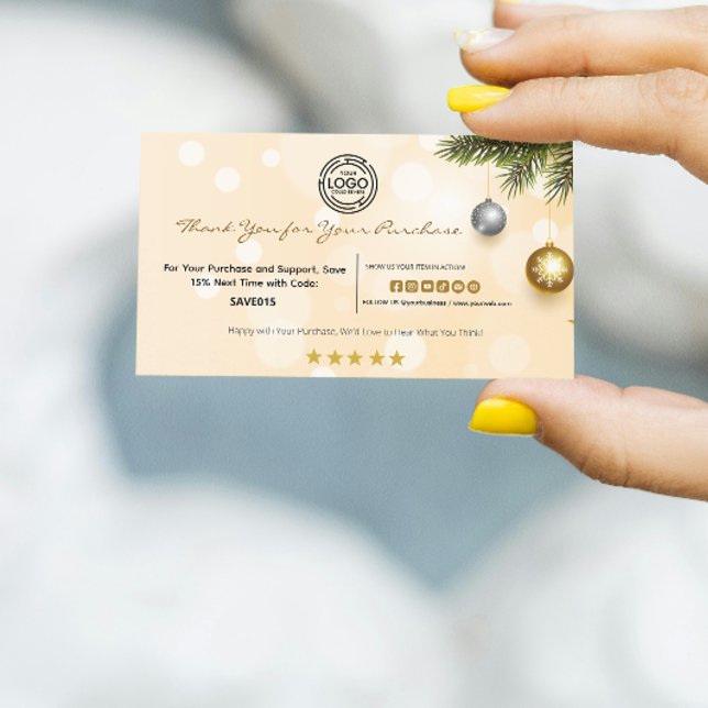 Cartão De Visita Feliz Natal Obrigado pela sua compra com o logotip (Christmas Thank You for customer your logo here small business)