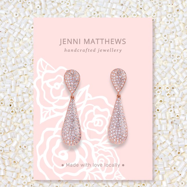 Cartão De Visita Feminina - Rosa Rosa Rosa Rosa Rosa Floral - Tela (Feminine Blush Pink Rose Floral Jewelry Display Business Card)