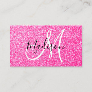 Cartão De Visita Feminino & Glam Rosa Quente Brilho Brilhos Monogra