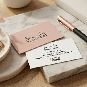 Cartão de Visita Feminino Minimalista Bege Rosa