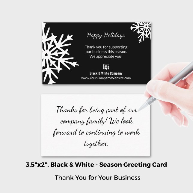 Cartão De Visita Feriado Clássico Floco de Neve Preto e Branco Obri (Bold Snowflake Black & White Holiday Thank You Business Card; Size: 3.5x2 Inch (US))
